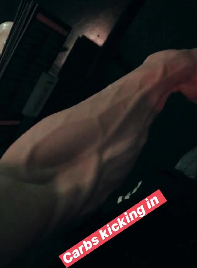 boy flex veins forearm