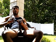 black guy smokes and jerks off big dick shows cumshot o