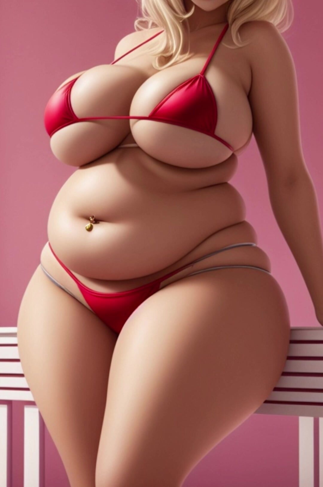 chubby belly red bikini ai