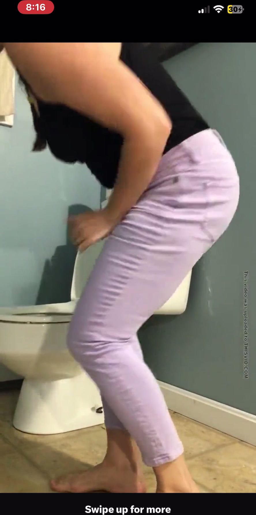 Girl pees her purple keans