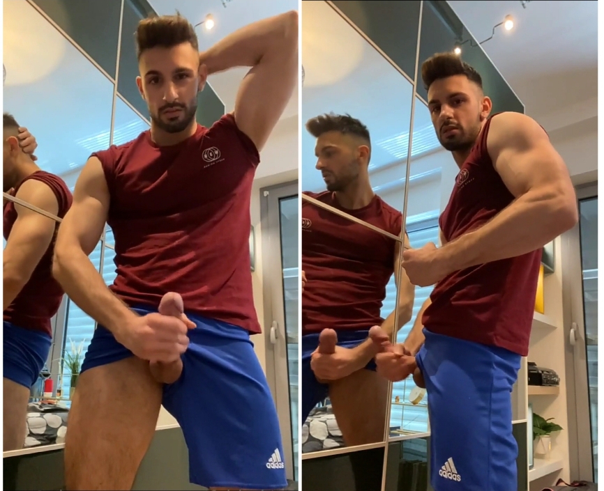 Muscular soccer player spreads all his Vitamin out