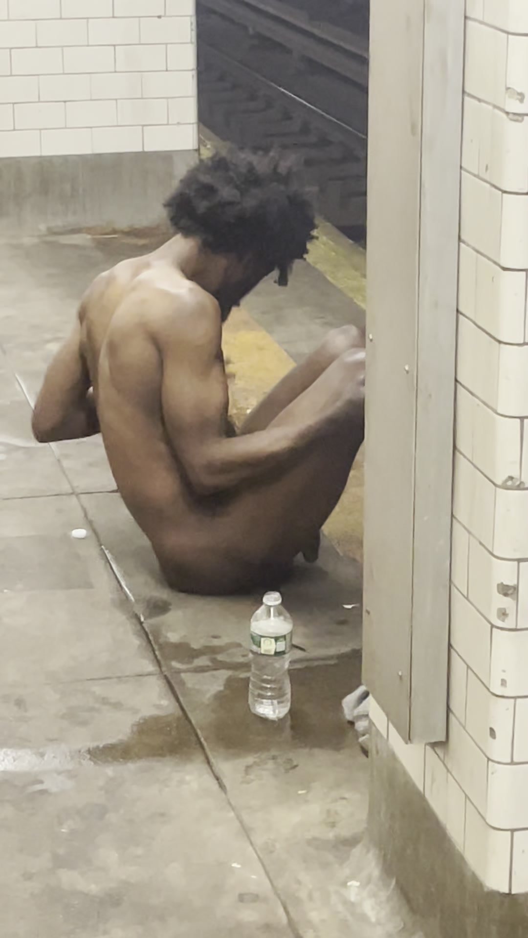 Homeless Naked Subway Platform