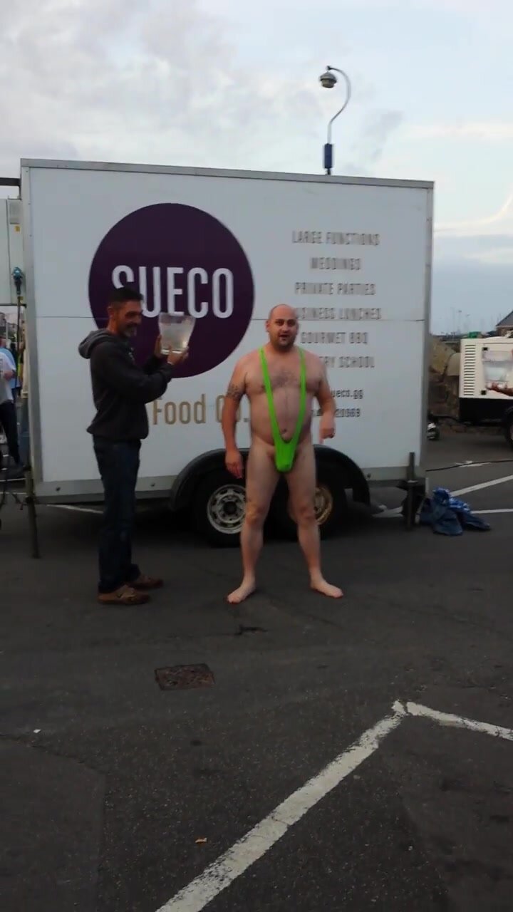 Straight bear in mankini infront of crowd