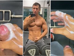 Dumping huge thick cum load in Gym