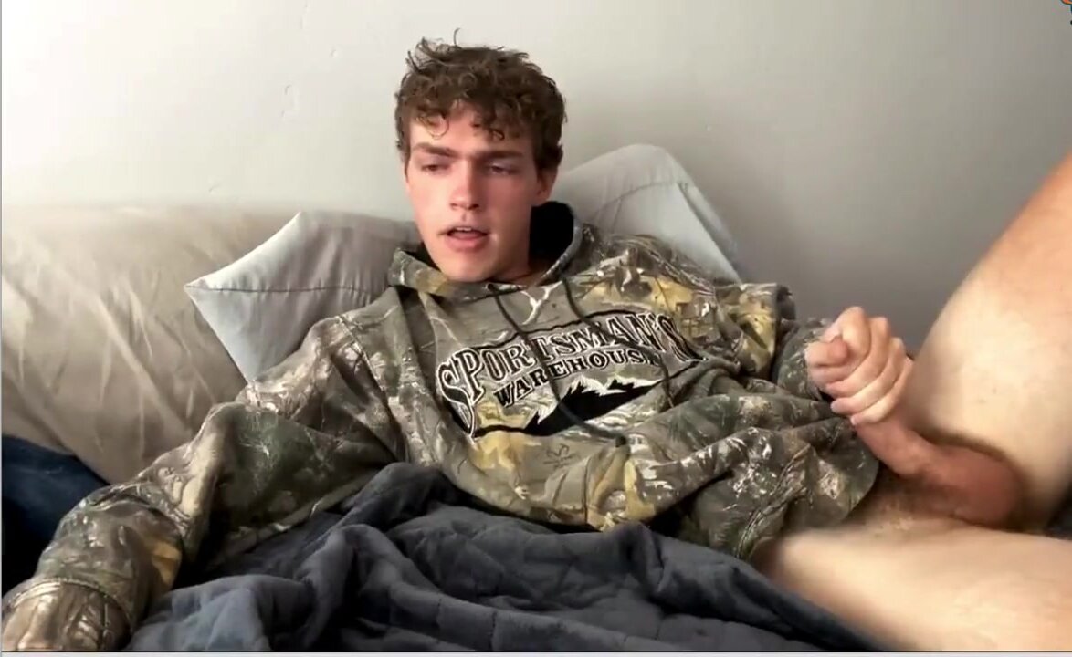twink with camo hoody jerking off