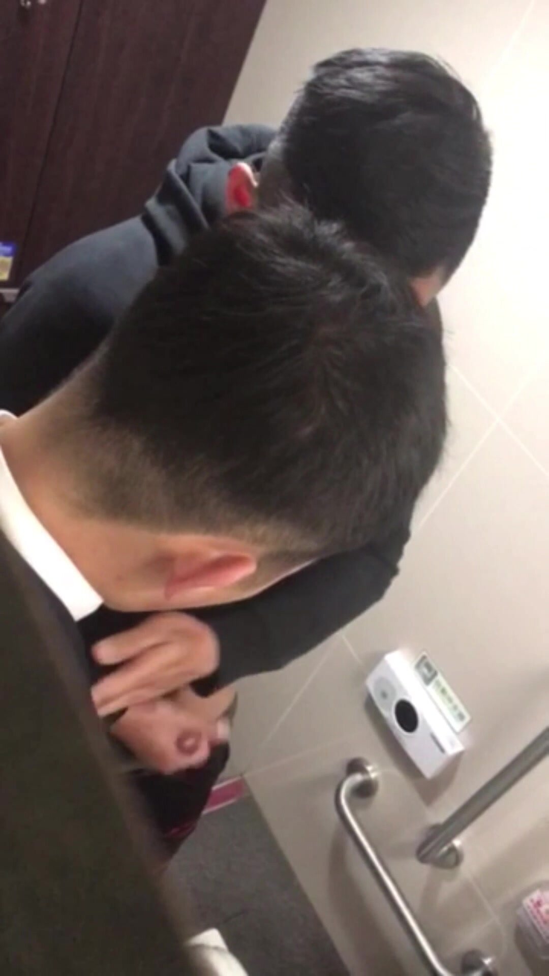 Spy- Asian guys jerking off together in a toilet stall