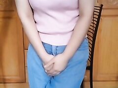 Chinese Woman Wetting Her Jeans After Holding 1/2