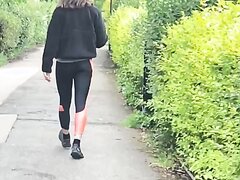 Skinny brunette in leggings - video 4