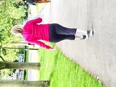 Blonde pawg slow motion walk - video 2