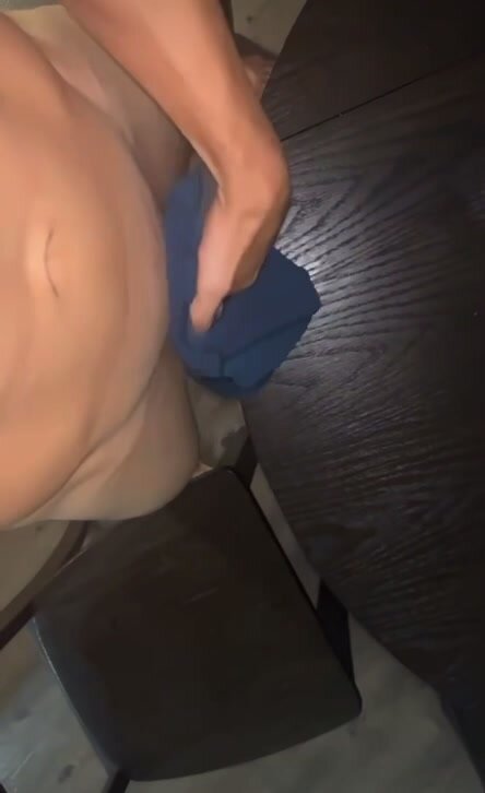 Bodybuilder jock, rubs his soft cock on underwear