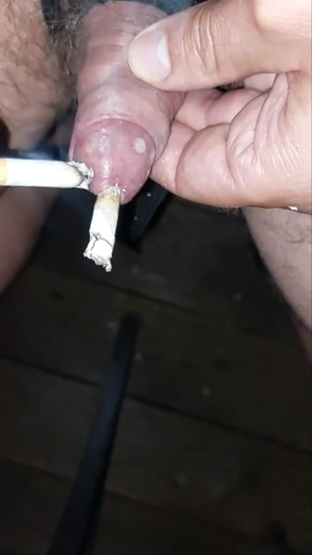 Cigarette burn of piss hole and cockhead, part 1