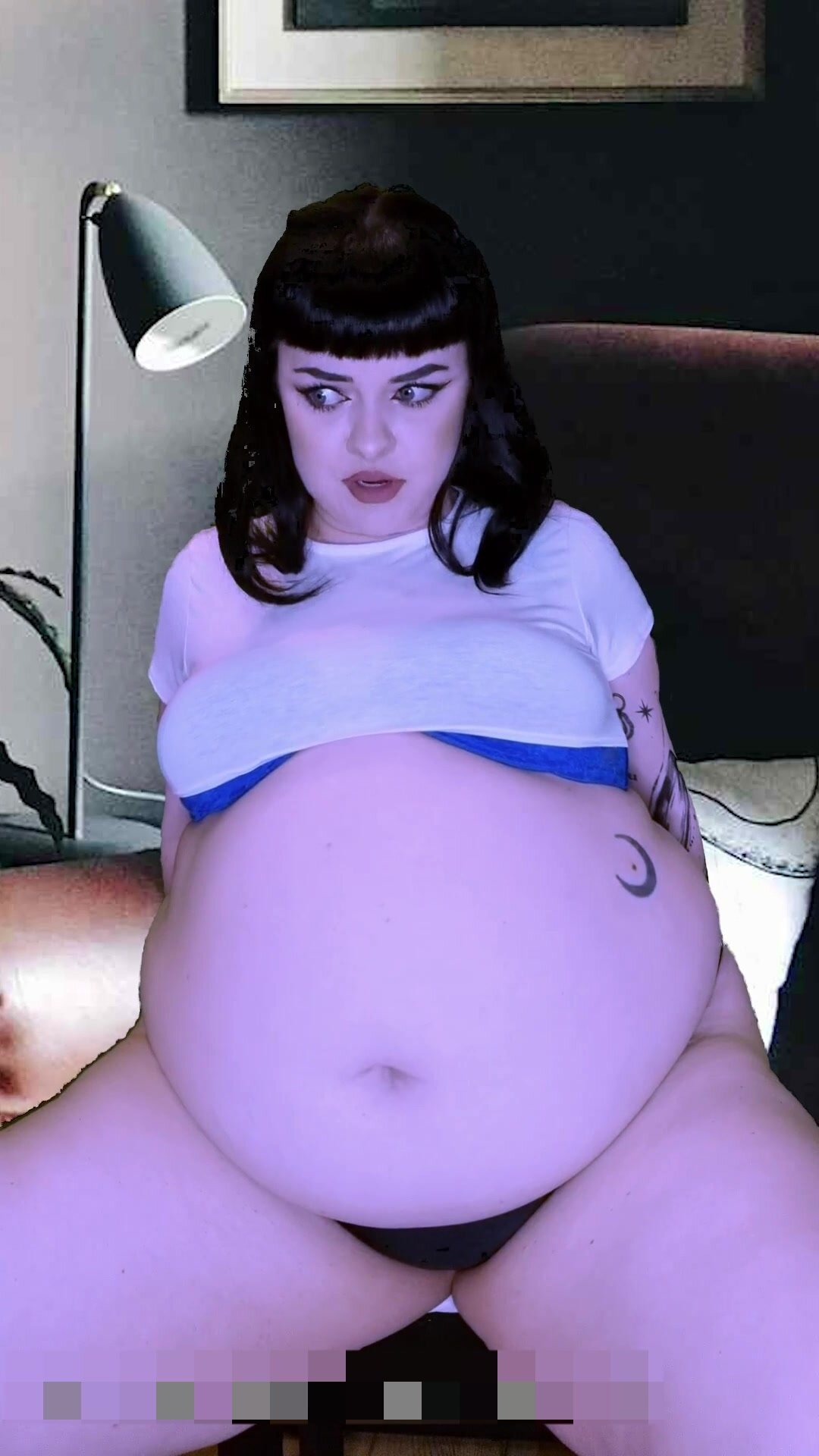 The purple ball girl is very bloated