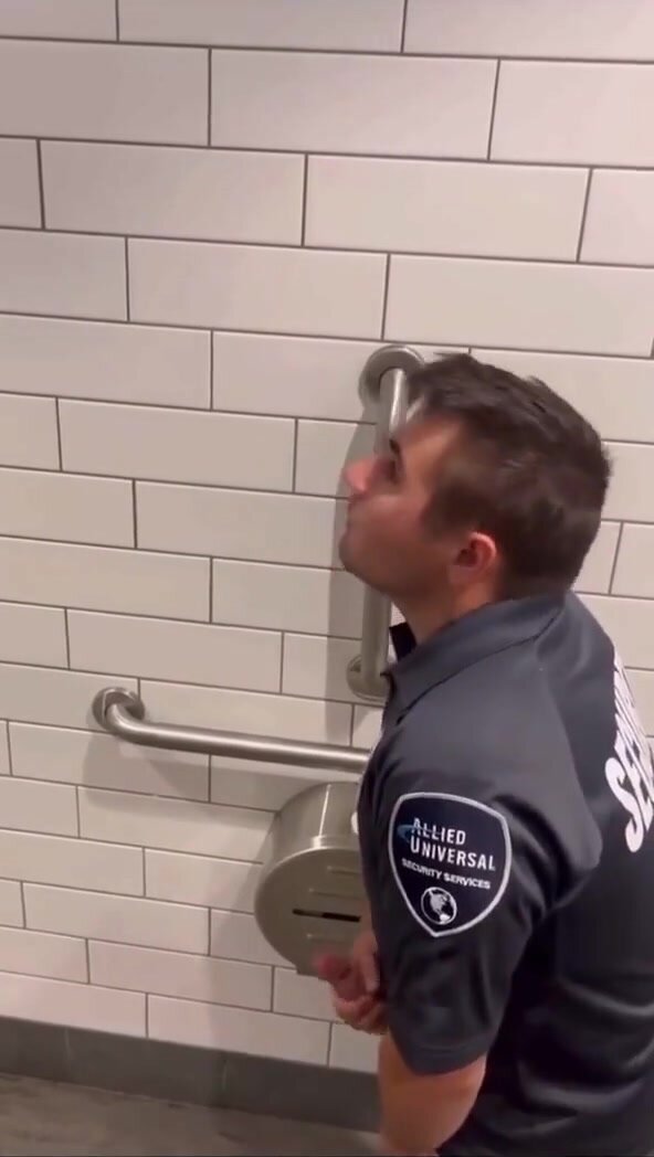 Security Guard Caught Cuming In the public Bathroom
