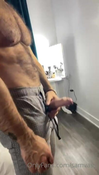 Hairy Greek god showing of his uncut cock