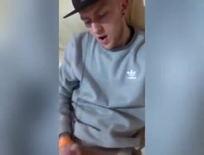 mega fit scally lad wanks and cums on sofa