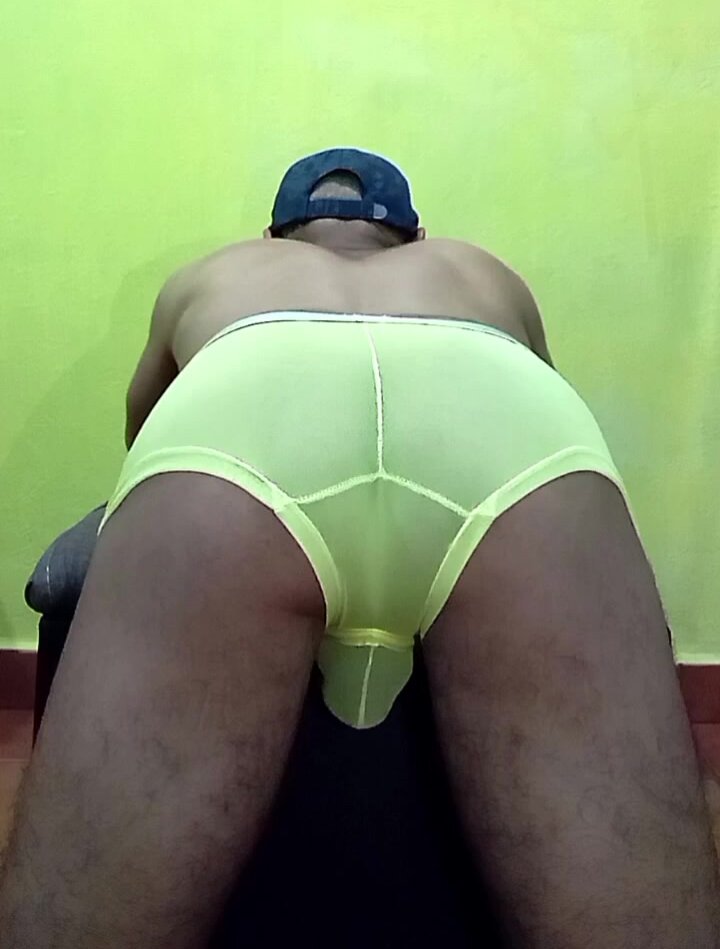 Farting in transparent yellow briefs