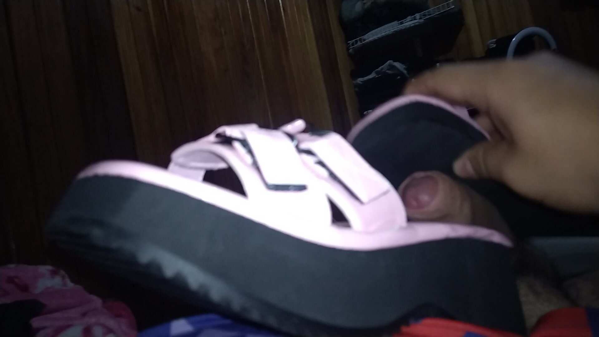 Masturbing with pink sandals