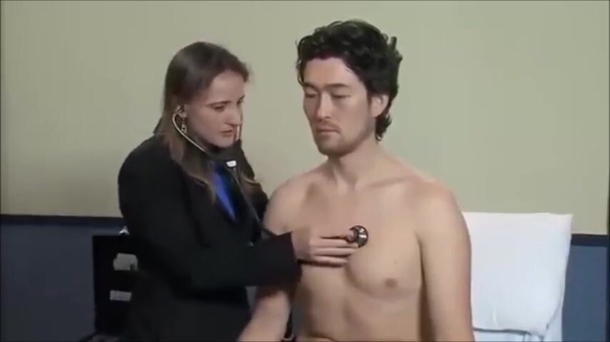 female doc  listening to chest of shirtless guy pt 1