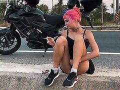Bike Girl Pissing on the Road