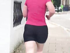 Thick pawg running in hotpants