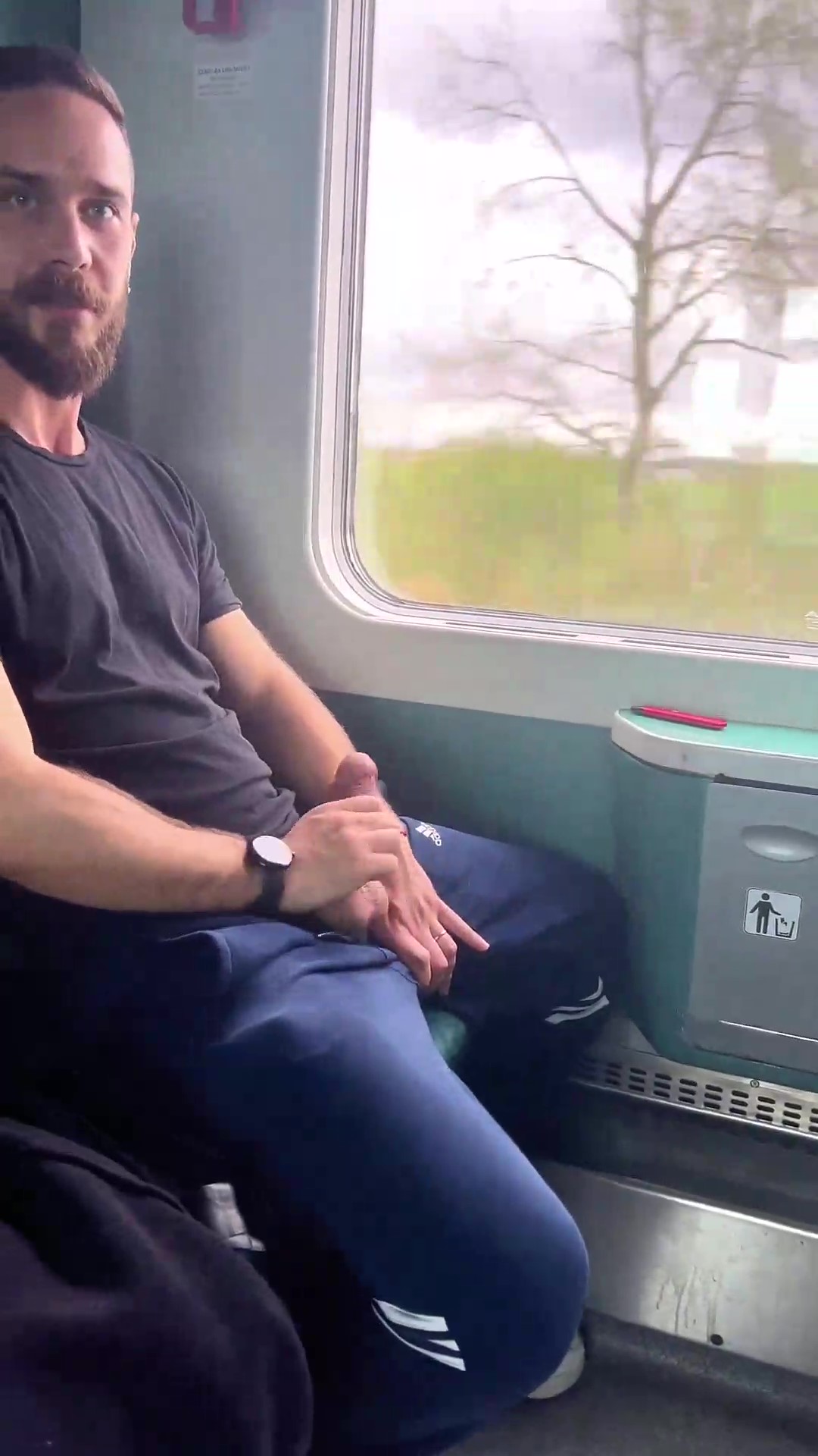 fit scally guy wanks and cums on the train