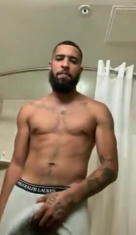 Sexy black guy stroking before shower