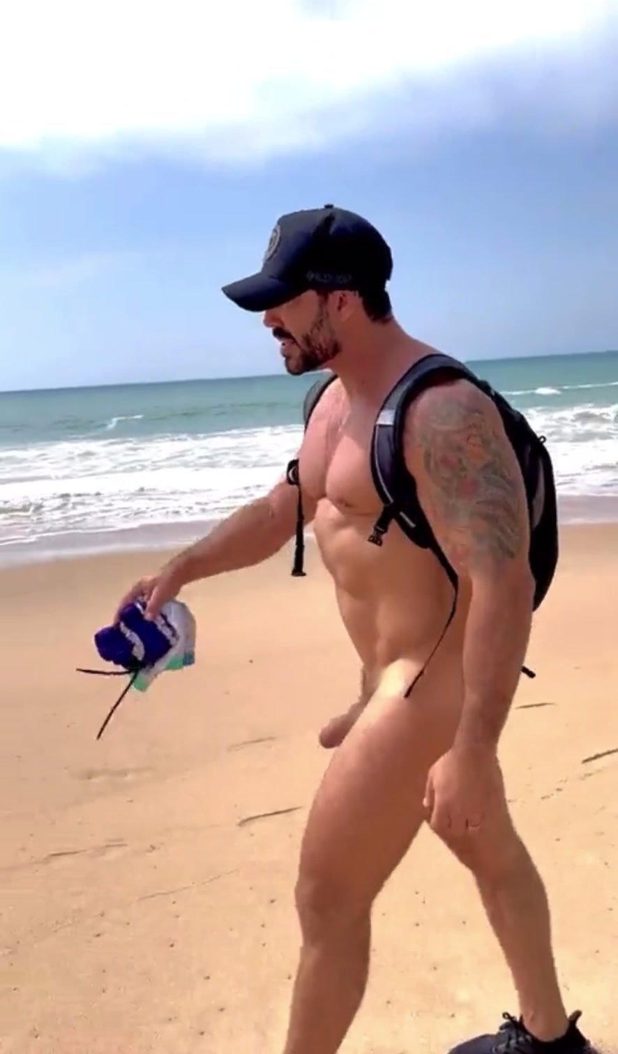 Muscular hunk walking nude beach hard