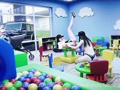 Lustful babysitters had anal fisting in the playroom.
