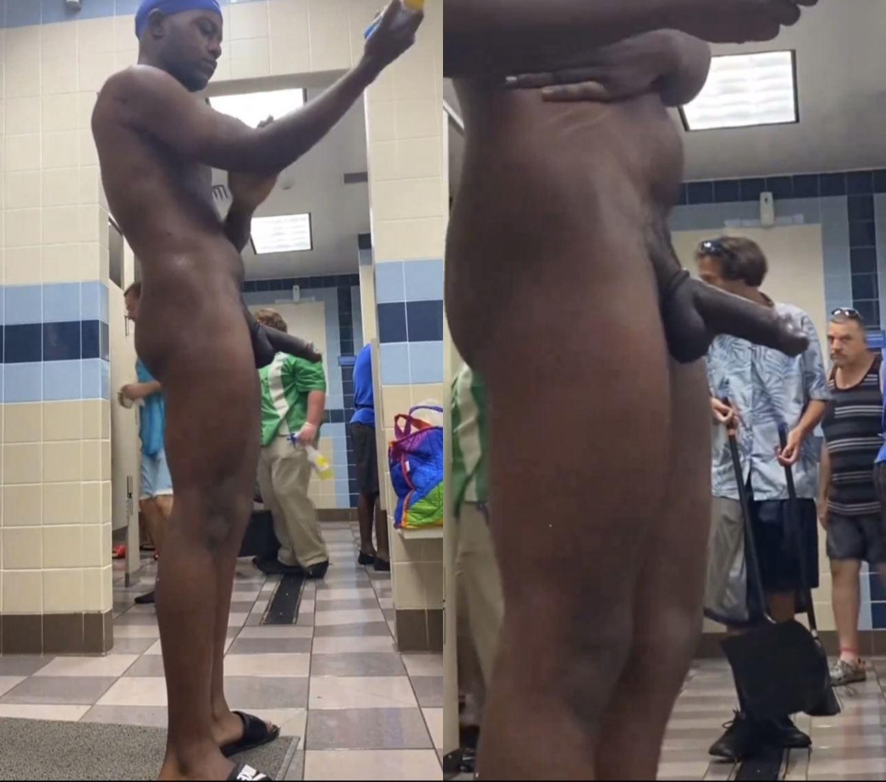 *EXHIBITIONIST* showers in busy locker room