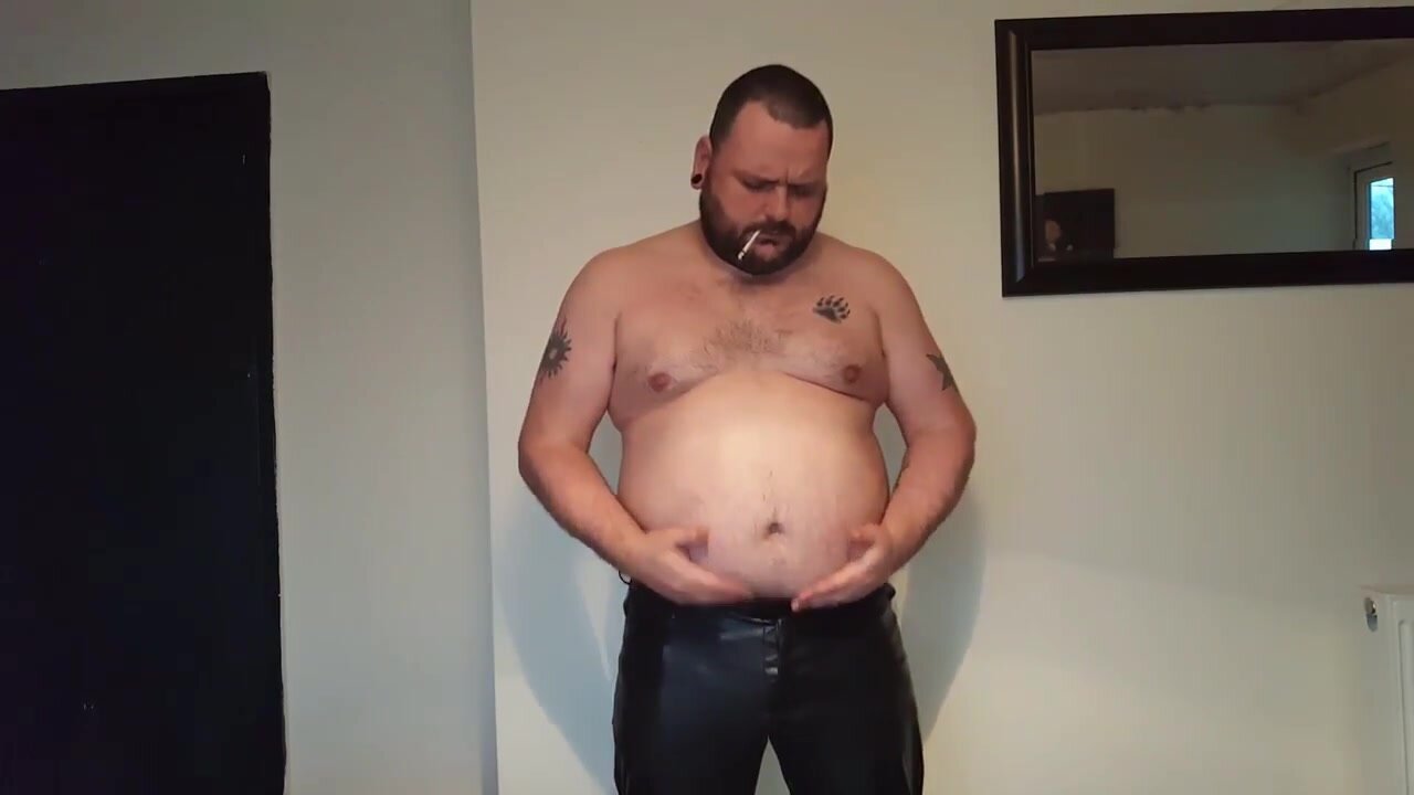 Big belly smoker in leather pants