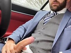 Sexy man comes in car