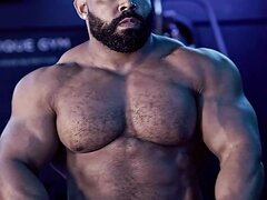 Black, bald and bearded muscle dance