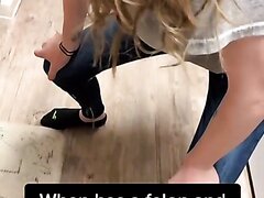 Girl fully wets herself in jeans
