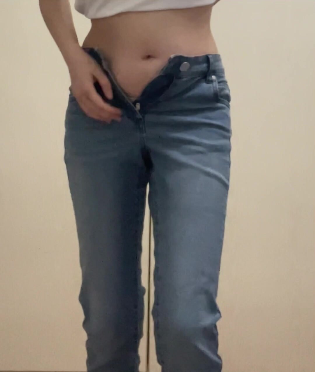 Desperate Asian Girl with bulge Tries to Wear  Jeans