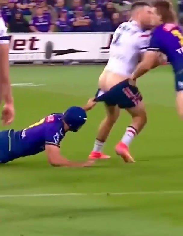 Rugby league butt exposed