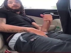 sexy hung dreadhead jerks his big dick in the car