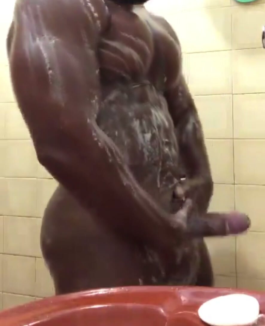 Hung big booty African showering
