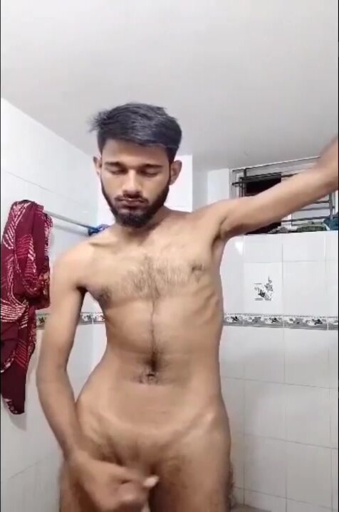 Indian dude plays in the bathroom