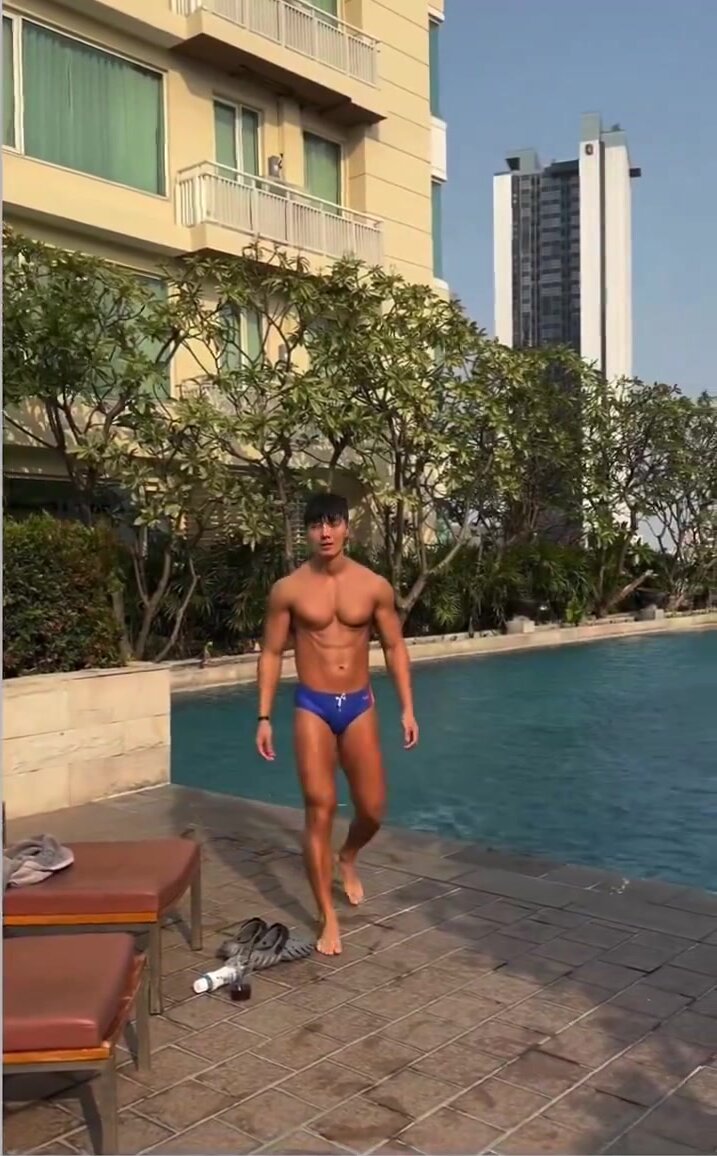 Korean muscle stud wearing a speedo