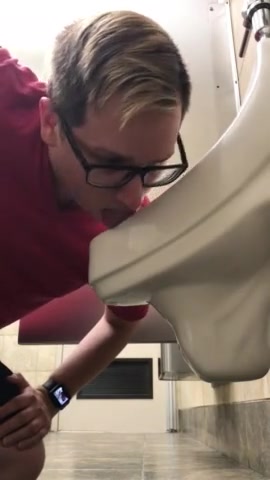 Nasty Gay Boy Urinal Licking