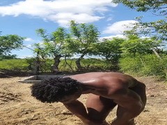 sexy african with beautiful body and cock naked outside