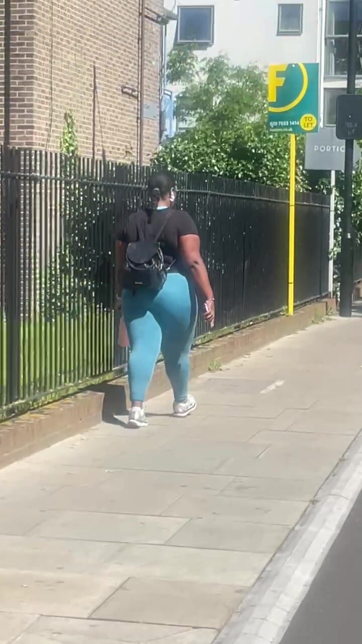 Ebony BBW walking in leggings