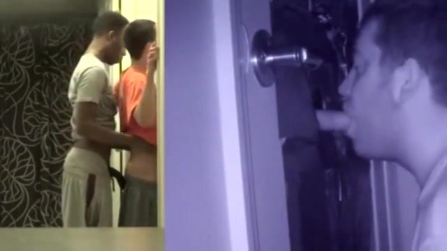 Fag sucks two anon studs at a gloryhole back to back