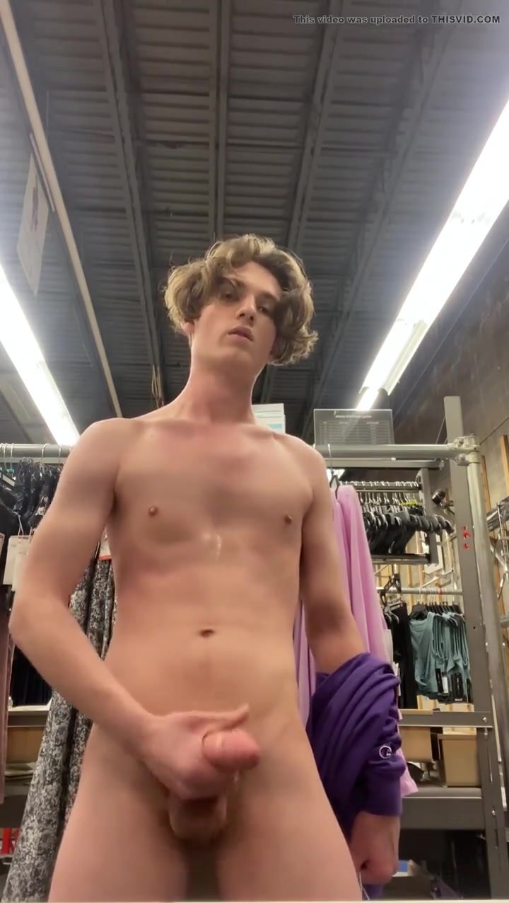Twink strip naked and jerk off in department store