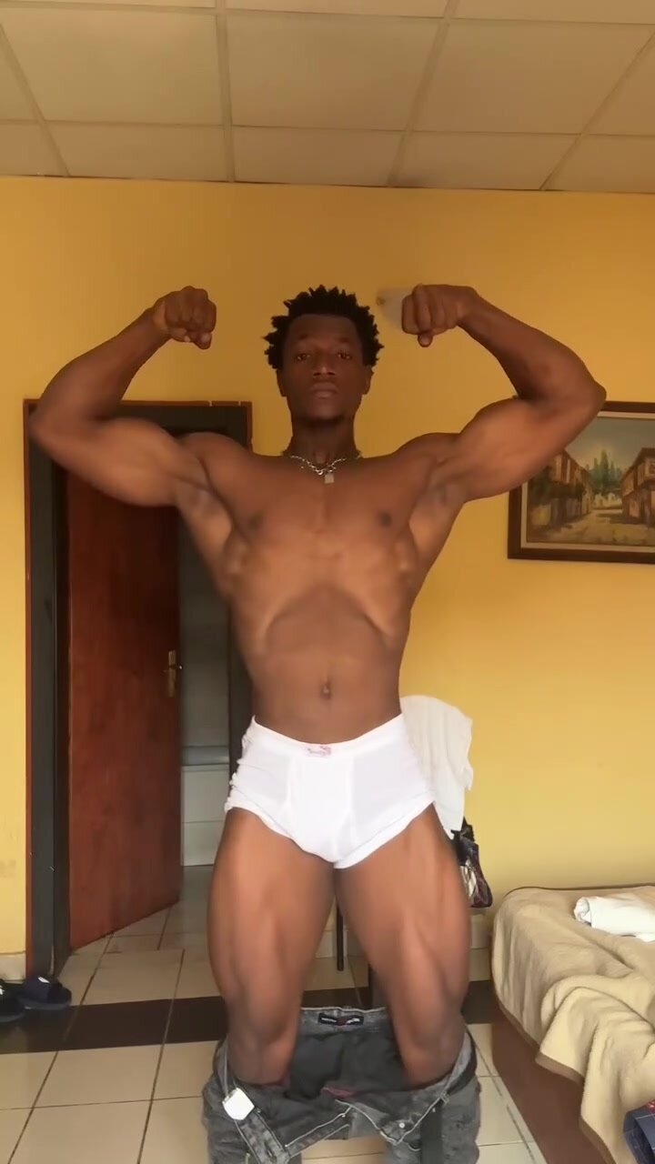 Black african teen bodybuilder posing