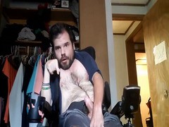 hairy wheelchair cripple jerks his fat white cock
