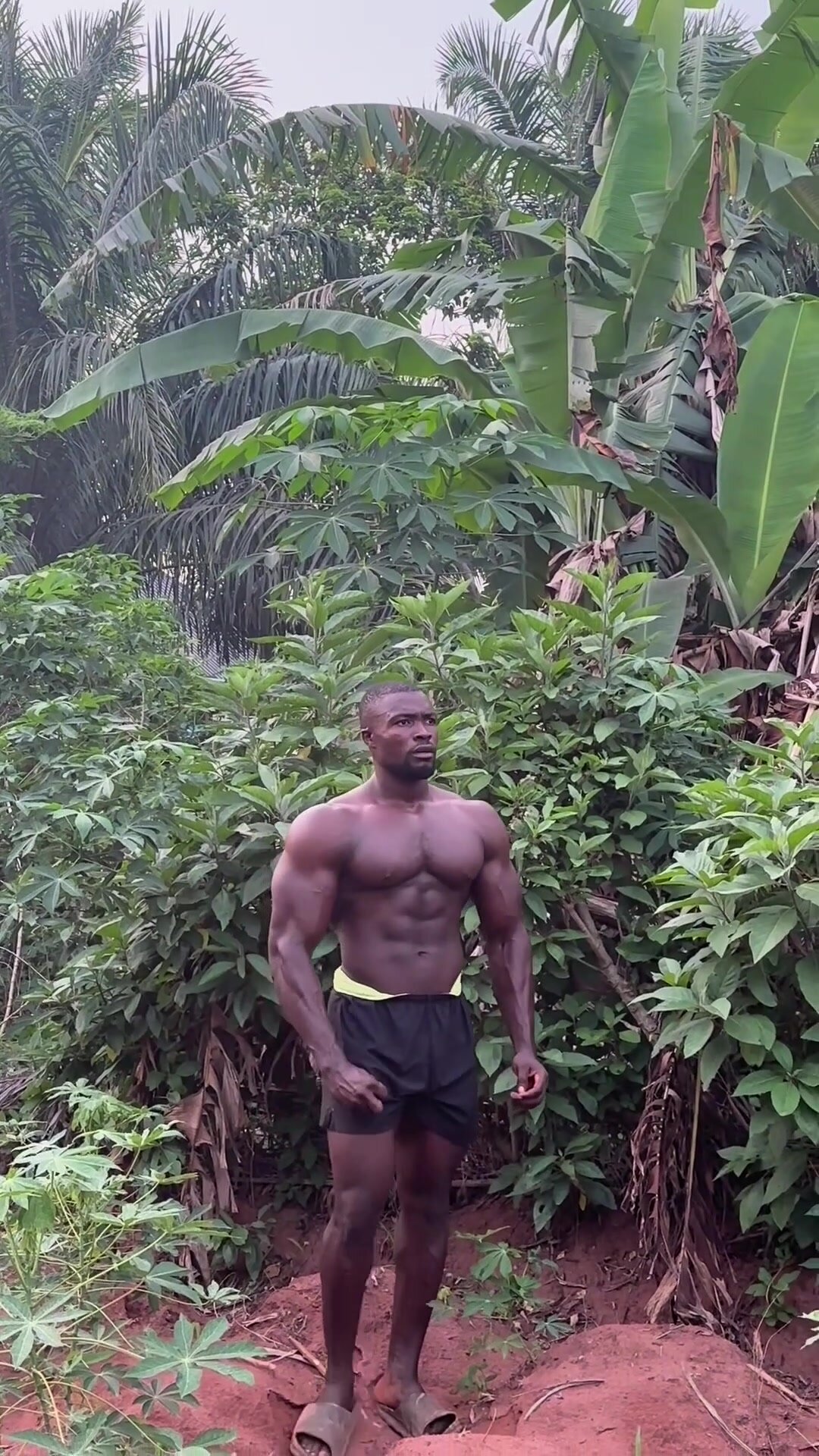 Black African Bodybuilder in the jungle