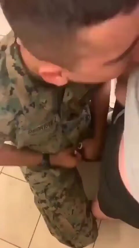 Soldier chocking on dick