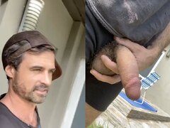 Handsome daddy pissing in his backyard