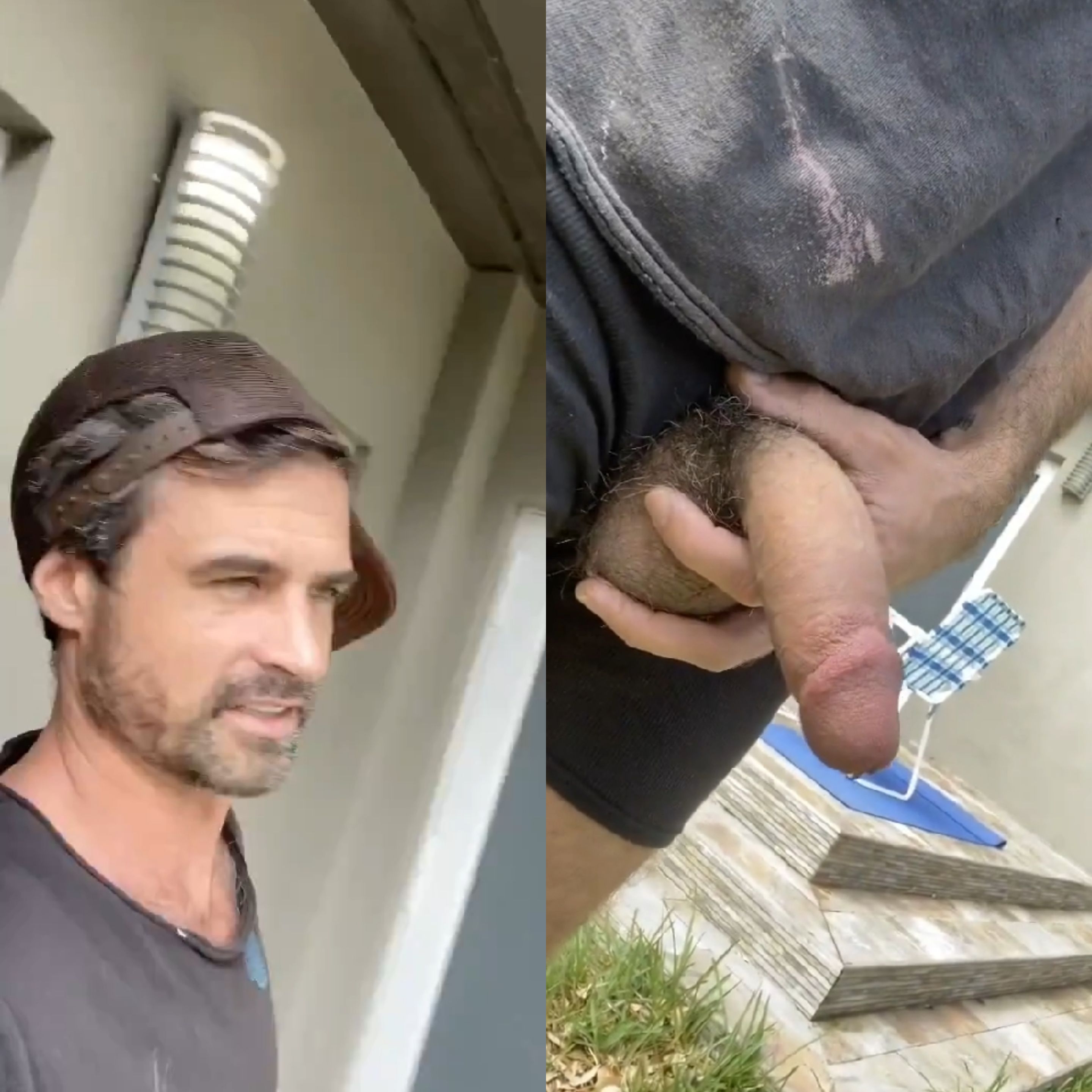 Handsome daddy pissing in his backyard